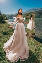 Romantic Off The Shoulder Princess Tulle Garden Prom Dress by misshow.com