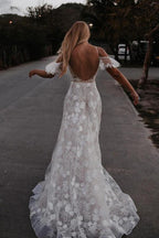 Romantic Spaghetti Straps Floral Lace Beach Wedding Dresses WD591 by pgmdress