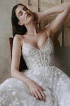 Romantic Straps V-neck Lace Appliques Bohemian Wedding Gown WD685 by pgmdress