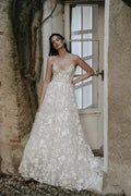 Romantic Straps V-neck Lace Appliques Bohemian Wedding Gown WD685 by pgmdress