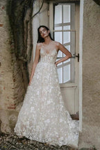 Romantic Straps V-neck Lace Appliques Bohemian Wedding Gown WD685 by pgmdress