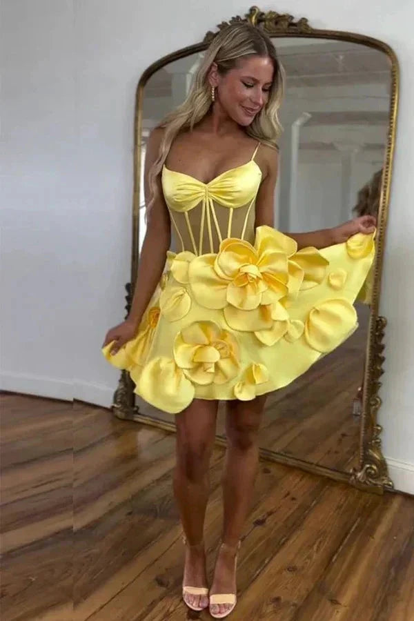 Rosette Straps Pink Corset Homecoming Dress Short Prom Dress PD515 by pgmdress