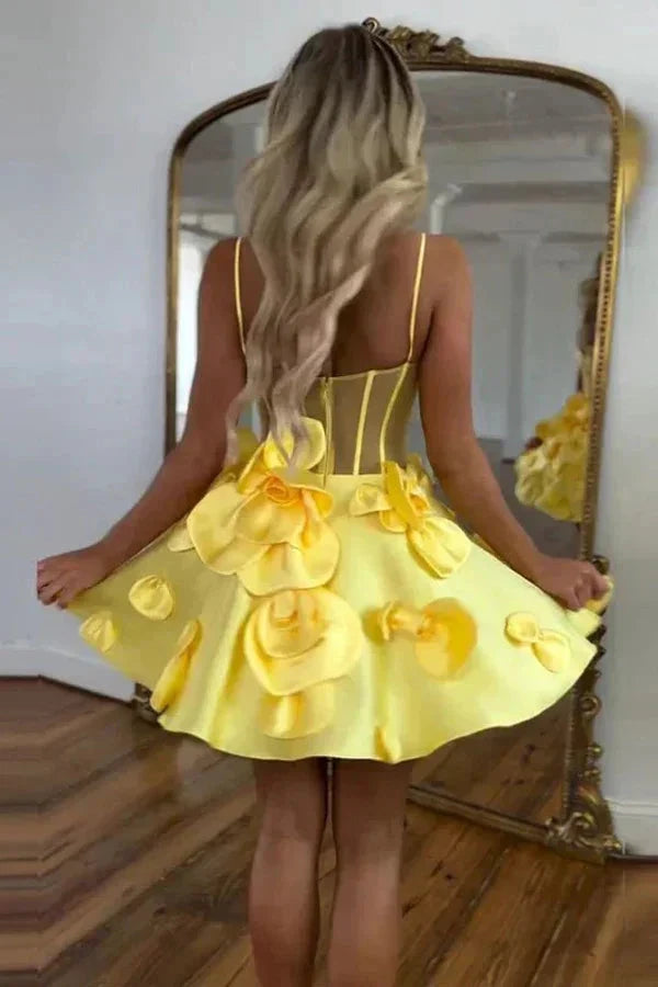 Rosette Straps Pink Corset Homecoming Dress Short Prom Dress PD515 by pgmdress