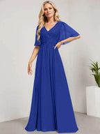 A-line V-Neck Floor-Length Lace Chiffon Mother of the Bride Dress With Sequins by Dreamylily
