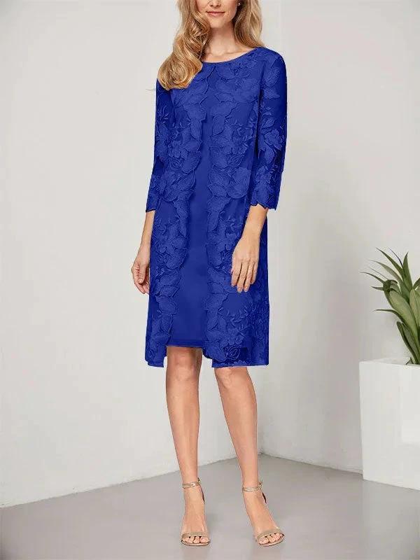 A-line Scoop Knee-Length Chiffon Lace Mother of the Bride Dress With Jacket by Dreamylily