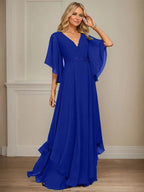 A-line V-Neck Floor-Length Chiffon Mother of the Bride Dress With Sequins Appliques Lace Beading by Dreamylily