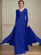 A-line V-Neck Floor-Length Lace Chiffon Mother of the Bride Dress With Sequins by Dreamylily