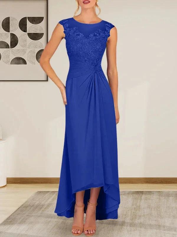 Champagne A-Line Scoop Lace Chiffon Dress by Dreamylily