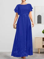 A-line Scoop Ankle-Length Lace Chiffon Mother of the Bride Dress With Sequins by Dreamylily