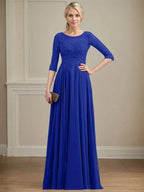 A-line Scoop Illusion Floor-Length Lace Chiffon Mother of the Bride Dress With Sequins by Dreamylily