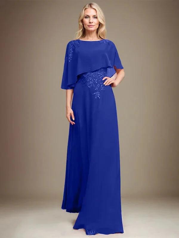 A-line Scoop Floor-Length Chiffon Lace Mother of the Bride Dress With Sequins Beading by Dreamylily