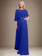 A-line Scoop Floor-Length Chiffon Lace Mother of the Bride Dress With Sequins Beading by Dreamylily