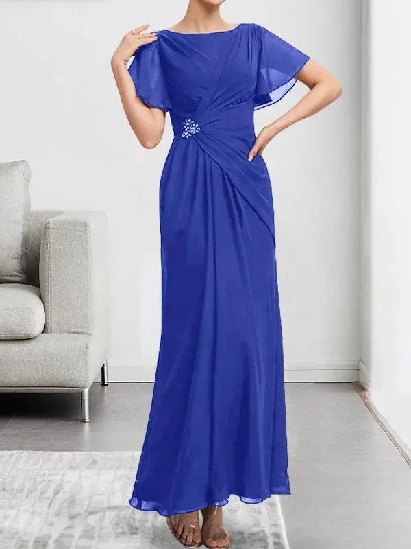 A-line Scoop Illusion Tea-Length Chiffon Lace Mother of the Bride Dress With Beading Sequins by Dreamylily
