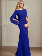 Trumpet/Mermaid Boat Neck Floor-Length Chiffon Mother of the Bride Dress With Pleated by Dreamylily