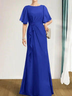 A-line Scoop Floor-Length Chiffon Mother of the Bride Dress With Cascading Ruffles Beading Sequins by Dreamylily