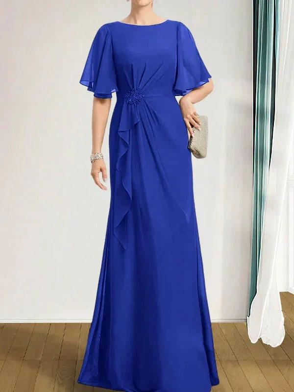 A-line Scoop Floor-Length Chiffon Mother of the Bride Dress With Cascading Ruffles Beading Sequins by Dreamylily