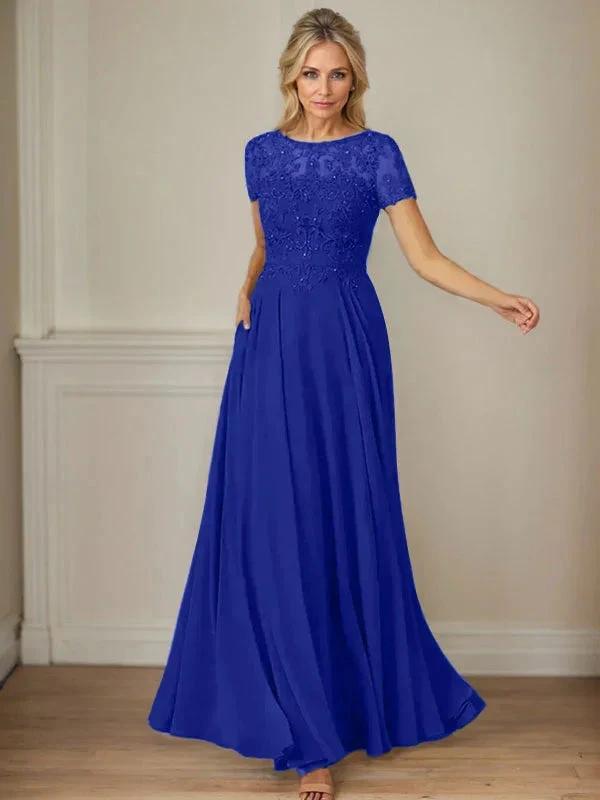 Dark Navy A-Line Boatneck Sequins Chiffon Dress by Dreamylily