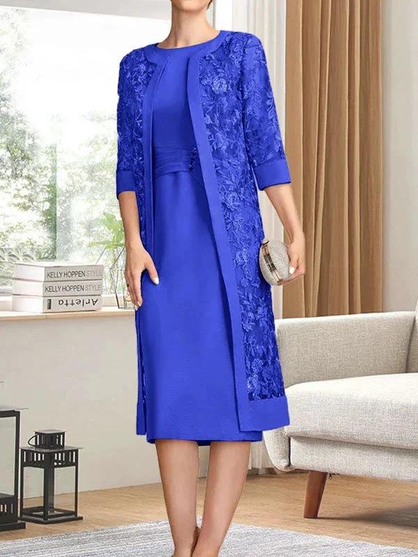 Sheath/Column Scoop Knee-Length Chiffon Mother of the Bride Dress With Pleated Sequins by Dreamylily