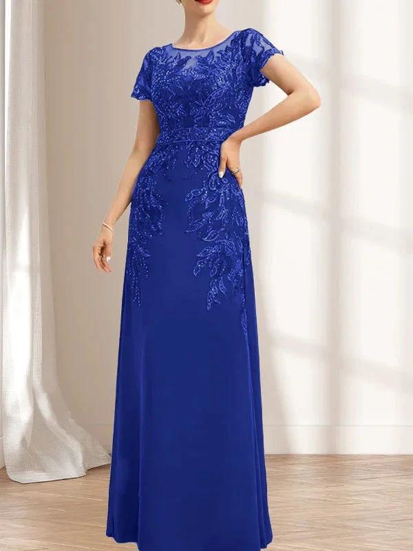 Sheath/Column Scoop Illusion Floor-Length Lace Chiffon Mother of the Bride Dress With Sequins by Dreamylily
