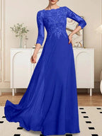 A-line Scoop Floor-Length Lace Chiffon Mother of the Bride Dress With Sequins by Dreamylily