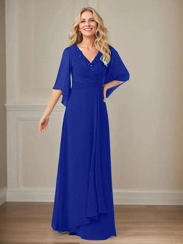 A-Line V-Neck Long Sequins Chiffon Mother Dress by Dreamylily