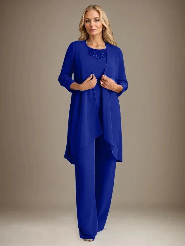 Chiffon Scoop Long Sleeves Mother Of The Bride Pantsuits With Jacket by Dreamylily