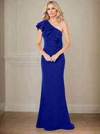 A-line One Shoulder Floor-Length Chiffon Mother of the Bride Dress With Ruffles by Dreamylily