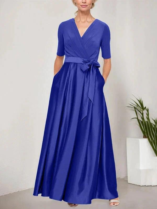 Surplice Neckline Ballgown with Full Satin Skirt &amp; Jersey Bodice by Dreamylily
