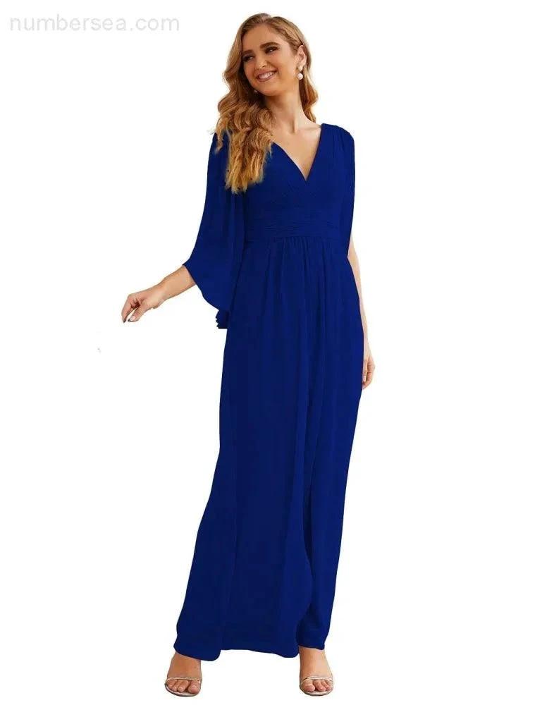 Numbersea Chiffon Bridesmaid Dresses with Split for Women Wedding Long Party Prom Gown Flutter Sleeve SEA28045 by numbersea
