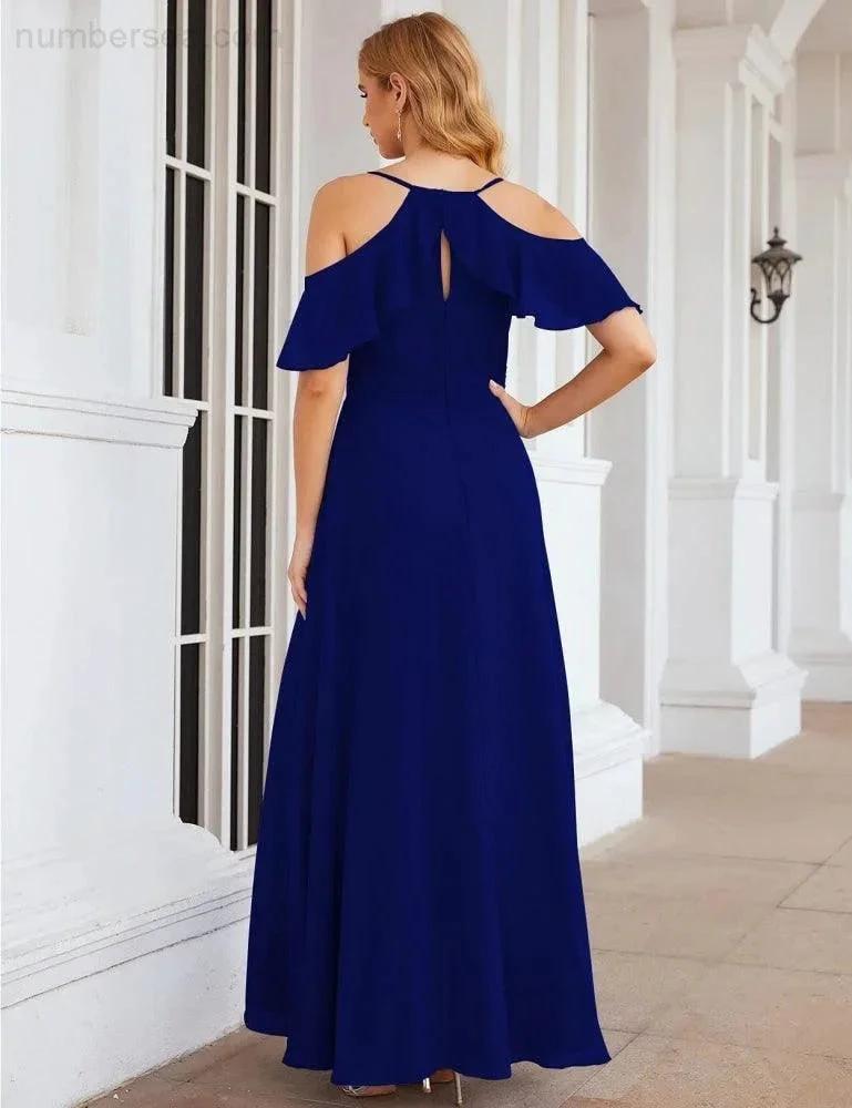 Numbersea Chiffon Cold Shoulder Long Bridesmaid Dresses Plus Size Formal Prom Gowns for Women Party Wedding SEA28070 by numbersea