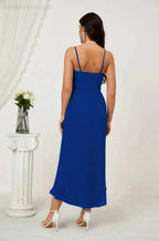 Numbersea Spaghetti Chiffon V Neck Bridesmaid Dress Mid-Length Slit Formal Prom Dress Homecoming Dress 2803 by numbersea