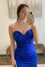 Robes de bal simples en satin bleu royal à décolleté cœur PSK507