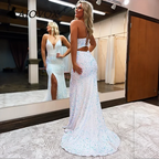 Royal Blue Sequin Prom Dress Split SYP109 by vivymakudress