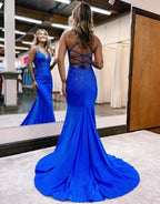 Alison |Mermaid Spaghetti Straps Corset Back Satin Prom Dress by KissProm