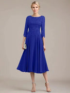 A-line Scoop Tea-Length Lace Chiffon Mother of the Bride Dress by Dreamylily