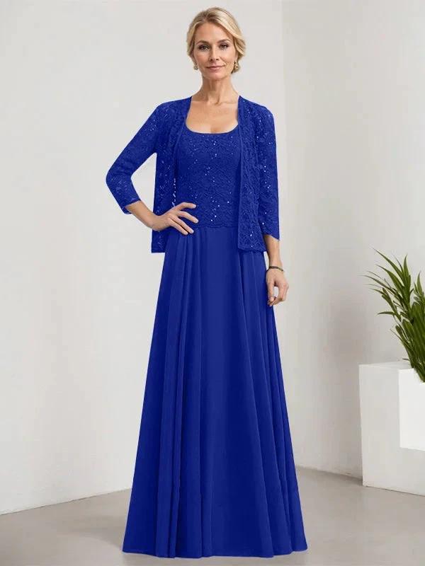 A-line Square Floor-Length Lace Chiffon Mother of the Bride Dress With Sequins by Dreamylily