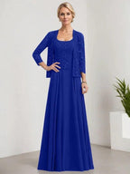 A-line Square Floor-Length Lace Chiffon Mother of the Bride Dress With Sequins by Dreamylily
