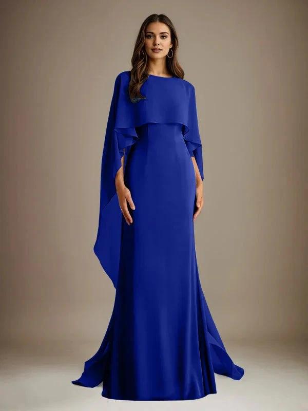 Sheath/Column Boatneck Floor-Length Chiffon Mother of the Bride Dress With Cascading Ruffles by Dreamylily