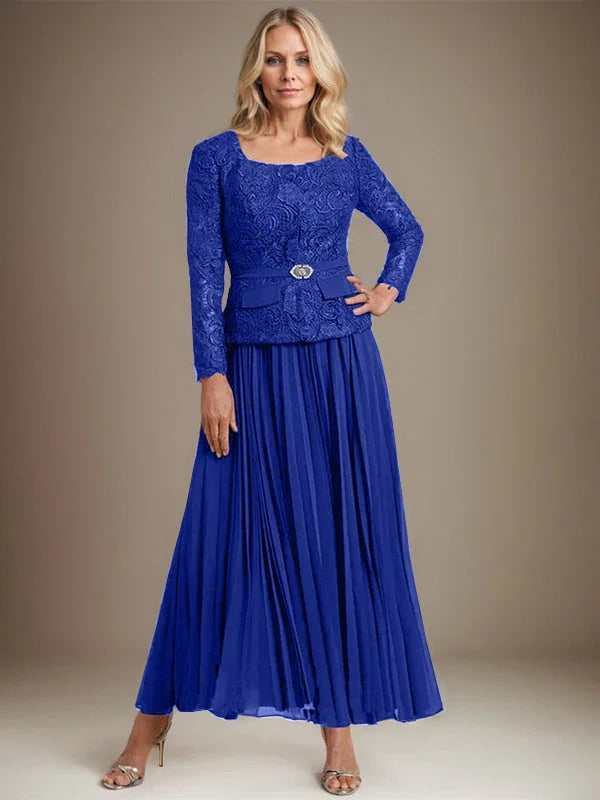 Vestido de gasa para madre de la novia con corte A, cuadrado, largo hasta los tobillos, con pliegues 