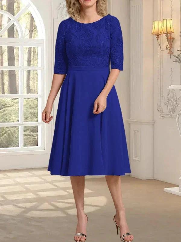 A-line Scoop Knee-Length Lace Chiffon Mother of the Bride Dress by Dreamylily