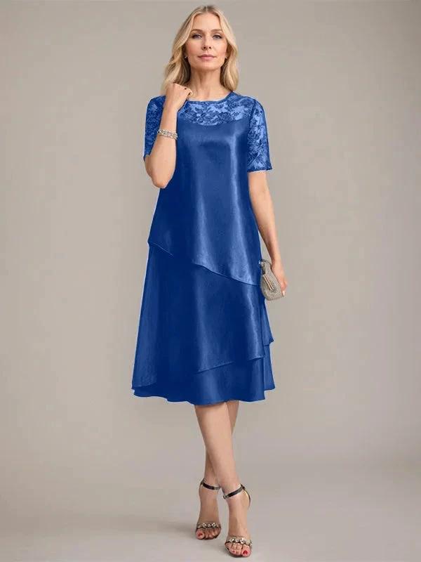 A-Line Scoop Knee-Length Mother of the Bride Dress With Applique & Sequins by Dreamylily