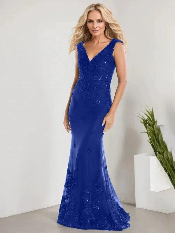 A-line V-Neck Floor-Length Lace Chiffon Mother of the Bride Dress With Applique Sequins Mermaid Dresses by Dreamylily