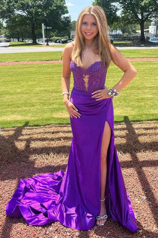 Vestidos de fiesta de sirena azul real sin tirantes y de noche PSK509