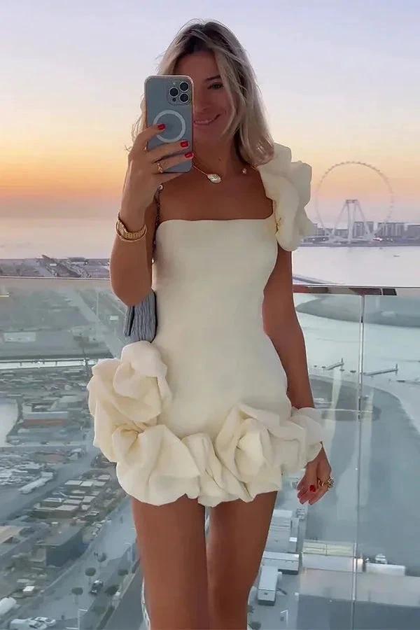Ruffled Satin Short Party Dress One Shoulder Homecoming Dress PD550 by pgmdress