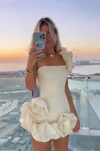 Ruffled Satin Short Party Dress One Shoulder Homecoming Dress PD550 by pgmdress
