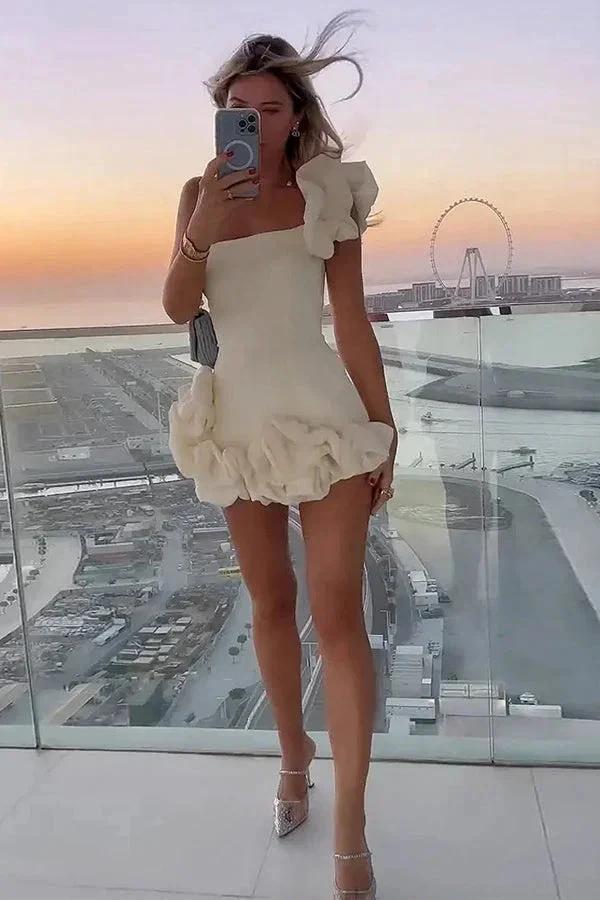 Ruffled Satin Short Party Dress One Shoulder Homecoming Dress PD550 by pgmdress