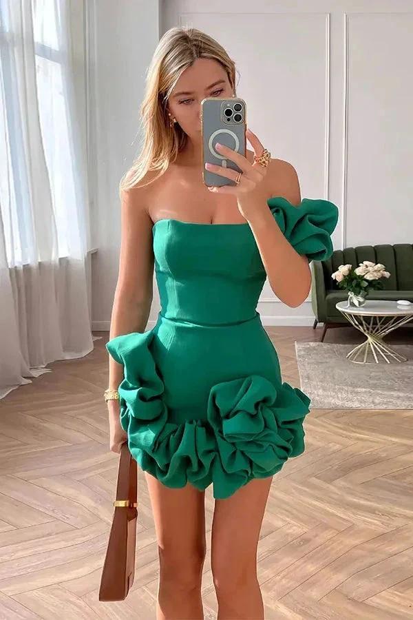 Ruffled Satin Short Party Dress One Shoulder Homecoming Dress PD550 by pgmdress