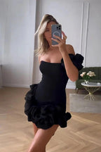 Ruffled Satin Short Party Dress One Shoulder Homecoming Dress PD550 by pgmdress