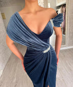 Ruffles Split Front One Shoulder Elegant Prom Dress with Beadings by misshow.com