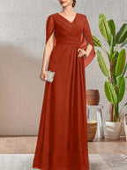 Dark Navy A-Line V-Neck Long Mother of Bride Dress by Dreamylily